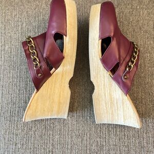 Women's Burgundy Slip-On Shoes with Chain Detail